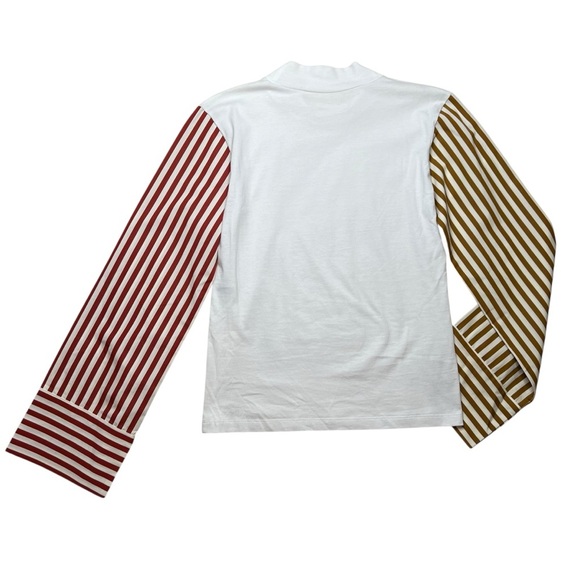 Destree Grayson White Cotton Top With Yellow Orange Striped Long Sleeves SZ S - Picture 4 of 12